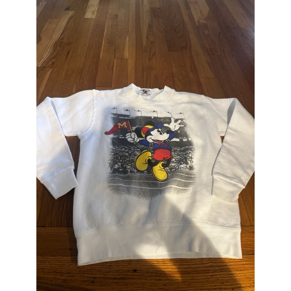 Vintage Mickey & Co‎ Sweatshirt Mickey Colorful Flag Black White PILLED Youth S